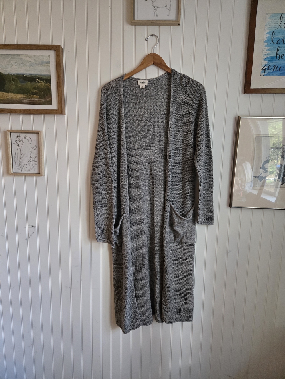 UpWest Open Front Long Knit Cardigan in Gray